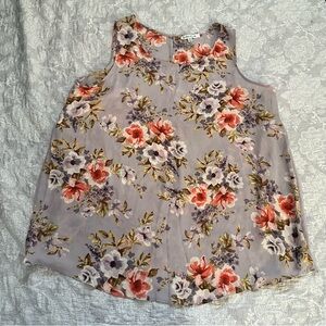 Rose & Olive Floral Sleeveless Top with Pleated Sides